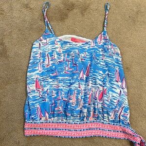 Lilly Pulitzer blue and pink sail boat top